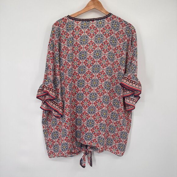 Max Studio Womens Multicolor Floral top blouse size 2X Tie Front - Picture 11 of 14